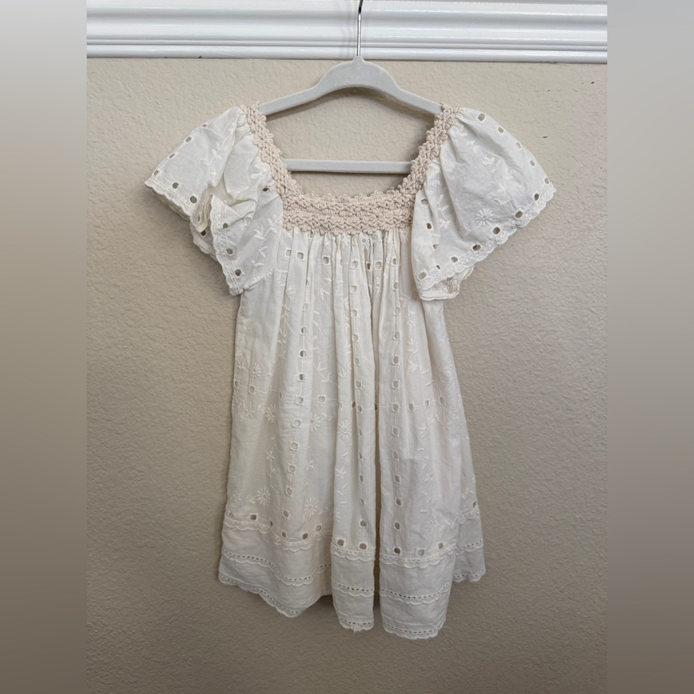 Zara White Eyelet Boho Square-Neck Dress